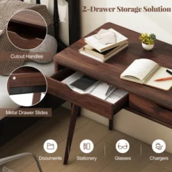 Costway 43.5" Writing Desk With 2 Drawers Anti-Tipping Kits & Solid Rubber Wood Legs White/Walnut 16 Costway 43.5" Writing Desk With 2 Drawers Anti-Tipping Kits & Solid Rubber Wood Legs White/Walnut -Chic Furniture Store GUEST adf781a2 42ce 45f1 a85e fdfa4ce4712d