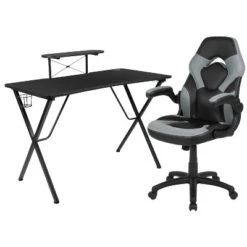 Emma And Oliver Gaming Desk & Chair Set With Cup Holder, Headphone Hook, And Monitor Stand -Chic Furniture Store GUEST ae2e9b8b 9a7b 483b bd71 c390b00712b7