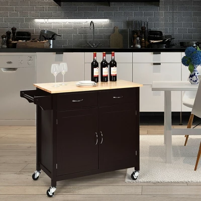 Costway Modern Rolling Kitchen Cart Island Wood Top Storage Trolley Cabinet Utility Brown 4 Costway Modern Rolling Kitchen Cart Island Wood Top Storage Trolley Cabinet Utility Brown - Image 4