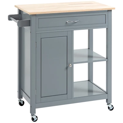 HOMCOM Rolling Kitchen Cart With Wood Top, Kitchen Island With Storage Drawer On Wheels For Dining Room 8 HOMCOM Rolling Kitchen Cart With Wood Top, Kitchen Island With Storage Drawer On Wheels For Dining Room - Image 8
