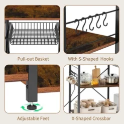 Freestanding Kitchen Bakers Rack, 4 Tier Microwave Stand With Wire Basket & Hooks, 62'' Tall Industrial Coffee Bar Station For Spices, Cups, Pots 12 Freestanding Kitchen Bakers Rack, 4 Tier Microwave Stand With Wire Basket & Hooks, 62'' Tall Industrial Coffee Bar Station For Spices, Cups, Pots -Chic Furniture Store GUEST af7c1c5e da73 451b 85c9 ee399e3023e5
