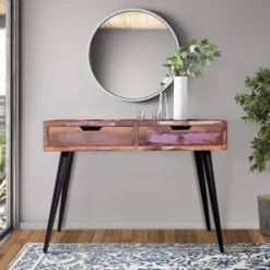 43" 2 Drawer Reclaimed Wood Console Table With Angled Legs And Pastel Accent Brown/Black - The Urban Port -Chic Furniture Store GUEST affca04b 2446 4936 b0bb 70d3cdaee07b