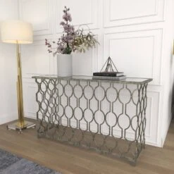 Contemporary Metal Pattern Console Table Silver - Olivia & May -Chic Furniture Store GUEST b038c7ca 380a 4050 ba41 e7725e1a38c4