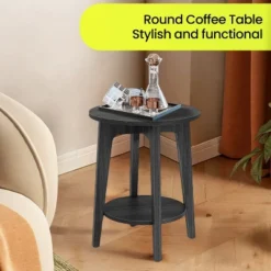 LEDREM Round End Table Farmhouse Small Side Table Living Room Corner Table Drink Table