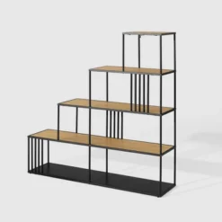 55.5" Modern 4 Shelf With Metal Bar Room Divider Bookcase Coastal Oak/Black - Saracina Home 12 55.5" Modern 4 Shelf With Metal Bar Room Divider Bookcase Coastal Oak/Black - Saracina Home -Chic Furniture Store GUEST b0dd5f61 84fc 4575 9f0d 8fd93ec26adc