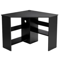 Costway Corner Computer Desk Triangle Writing Workstation W/ Storage Shelf WhiteBlack -Chic Furniture Store GUEST b0eef7ca d32c 48ab aa48 5c6543008e05