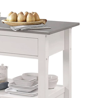 Ottawa Kitchen Island Stainless Steel And White - Acme Furniture 4 Ottawa Kitchen Island Stainless Steel And White - Acme Furniture - Image 4