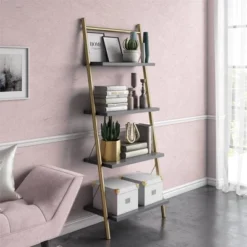 64.13" Nova 4 Shelf Ladder Bookcase Gray - CosmoLiving By Cosmopolitan