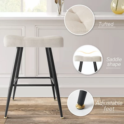 25" Kobe Backless Upholstered Saddle Counter Stool (Set Of 2)- The Pop Maison 3 25" Kobe Backless Upholstered Saddle Counter Stool (Set Of 2)- The Pop Maison - Image 3