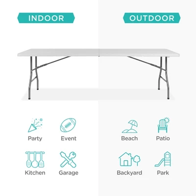 Best Choice Products 8ft Plastic Folding Table, Indoor Outdoor Heavy Duty Portable W/ Handle, Lock For Picnic - White 2 Best Choice Products 8ft Plastic Folding Table, Indoor Outdoor Heavy Duty Portable W/ Handle, Lock For Picnic - White - Image 2