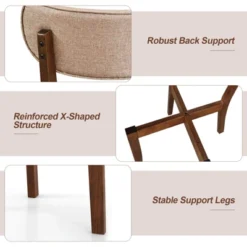 Costway 2 PCS Upholstered Dining Chairs Set Of 2 With Solid Rubber Wood Frame, Curved Backrest Brown/Grey -Chic Furniture Store GUEST b95d358c 4316 423e 85cc 41e6c78807a7