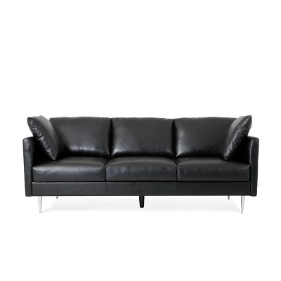 Brockbank Modern Faux Leather 3 Seater Sofa With Pillows - Christopher Knight Home 10 Brockbank Modern Faux Leather 3 Seater Sofa With Pillows - Christopher Knight Home - Image 10
