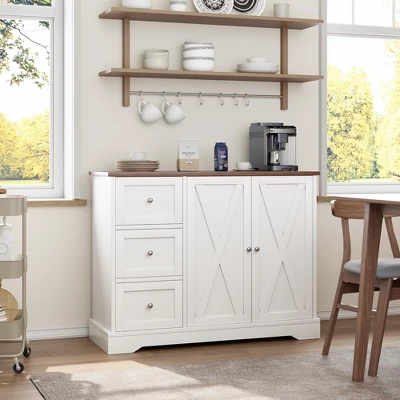 Garvee Buffet Cabinet With Storage, Coffee Bar Cabinet With 3 Drawers, Sideboard For Kitchen Dining Living Room, White 8 Garvee Buffet Cabinet With Storage, Coffee Bar Cabinet With 3 Drawers, Sideboard For Kitchen Dining Living Room, White - Image 8