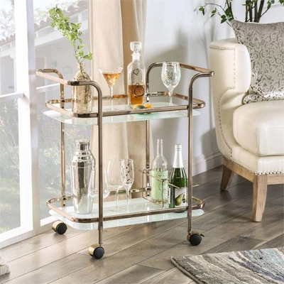 HOMES: Inside + Out Elleria Rectangular Metal Serving Cart Metal/Champagne 1 HOMES: Inside + Out Elleria Rectangular Metal Serving Cart Metal/Champagne