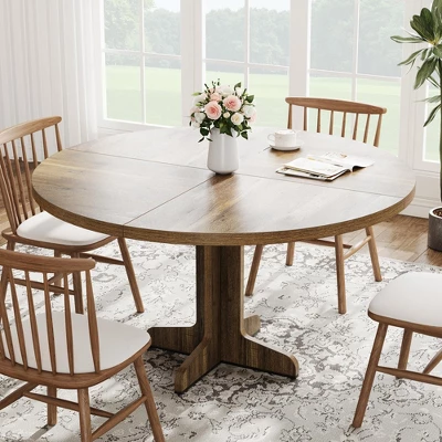 Garvee Round Dining Table For 4-6 People, 47 Inch Farmhouse Kitchen Table With Wooden Tabletop And Stable Base, For Dining Room Living Room, Brown 3 Garvee Round Dining Table For 4-6 People, 47 Inch Farmhouse Kitchen Table With Wooden Tabletop And Stable Base, For Dining Room Living Room, Brown - Image 3