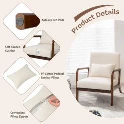 Costway Modern Accent Chair Leisure Armchair With Rubber Wood Frame & Lumbar Pillow Gray/Beige -Chic Furniture Store GUEST c0335593 6652 4475 b08a 5cf1416bddb9