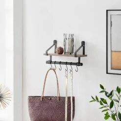 6 Hook Amelia Wall Shelf With Hanging Rod Black/Rustic - Danya B. -Chic Furniture Store GUEST c072696e e4b3 4975 99c5 3f47f16285c9