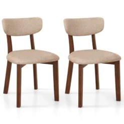Costway 2 PCS Upholstered Dining Chairs Set Of 2 With Solid Rubber Wood Frame, Curved Backrest Brown/Grey -Chic Furniture Store GUEST c0da6a2e 4751 4414 a6e2 547a5e721781