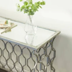 Contemporary Metal Pattern Console Table Silver - Olivia & May -Chic Furniture Store GUEST c133db66 c47d 42d3 bbb5 a105260e9628