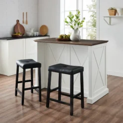 Clifton Kitchen Island With Upholstered Saddle Stools Distressed White/Black - Crosley 18 Clifton Kitchen Island With Upholstered Saddle Stools Distressed White/Black - Crosley -Chic Furniture Store GUEST c192a615 fc9b 492a 93e9 ab2419cdb5dd