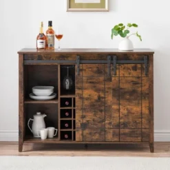 Wine Bar Cabinet,47" Farmhouse Coffee Bar Cabinet With Sliding Barn Door, Buffet Sideboard Cabinet With 16 Bottle Wine Rack 14 Wine Bar Cabinet,47" Farmhouse Coffee Bar Cabinet With Sliding Barn Door, Buffet Sideboard Cabinet With 16 Bottle Wine Rack -Chic Furniture Store GUEST c2452235 364e 4c78 b13f c150070e4dfc