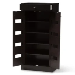 Acadia Modern And Contemporary Finished Shoe Cabinet Dark Brown - Baxton Studio