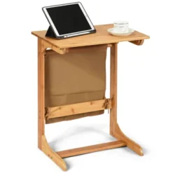 Costway Bamboo Sofa Table Laptop Desk Coffee Snack End Table Bedside Table W/Storage Bag -Chic Furniture Store GUEST c68389e9 2f66 482b 9739 e544a7d8b863