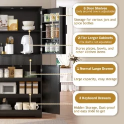 72" Fluted Kitchen Pantry Cabinet, Freestanding Cupboard Storage Cabinet With Drawers, Coffee Bar Cabinet For Living Room Hallway -Chic Furniture Store GUEST c6c169c9 860c 488f aab0 98c155b386bb