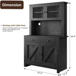 Kitchen Pantry Cabinet With Microwave Stand And Coffee Bar, Freestanding Hutch With Drawers, Doors & Adjustable Shelves