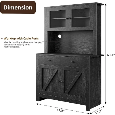 Kitchen Pantry Cabinet With Microwave Stand And Coffee Bar, Freestanding Hutch With Drawers, Doors & Adjustable Shelves 1 Kitchen Pantry Cabinet With Microwave Stand And Coffee Bar, Freestanding Hutch With Drawers, Doors & Adjustable Shelves