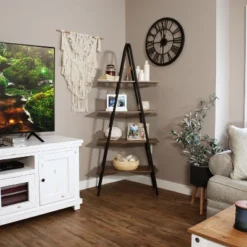 Sunnydaze Decor Sunnydaze 4-Shelf Industrial-Style Ladder Bookshelf - MDP With Powder-Coated Steel Frame - Brown -Chic Furniture Store GUEST c84c9504 1caf 492a 8b59 8d05449afeaa