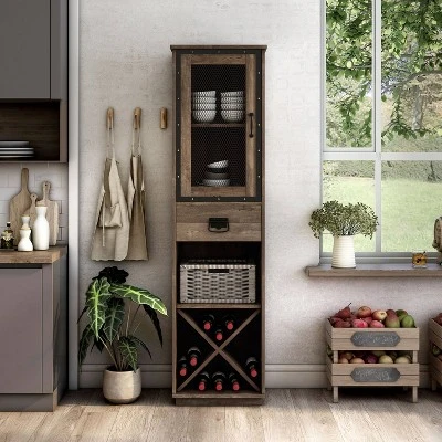 MiBasics Stormquiet Farmhouse 1 Drawer Tower Cabinet With Wine Rack And Shelves 2 MiBasics Stormquiet Farmhouse 1 Drawer Tower Cabinet With Wine Rack And Shelves - Image 2