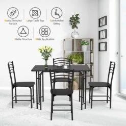 Costway 5 Piece Dining Set Home Kitchen Table 29.5'' And 4 Chairs With Metal Legs Modern Black -Chic Furniture Store GUEST c8e0c804 bf12 4917 97bd 3bf058794b61