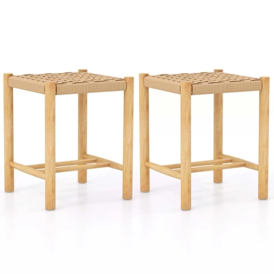 Costway Dining Stool Set Of 2/4 18'' Backless With Rubber Wood Frame Woven Paper Seat Kitchen 8 Costway Dining Stool Set Of 2/4 18'' Backless With Rubber Wood Frame Woven Paper Seat Kitchen - Image 8