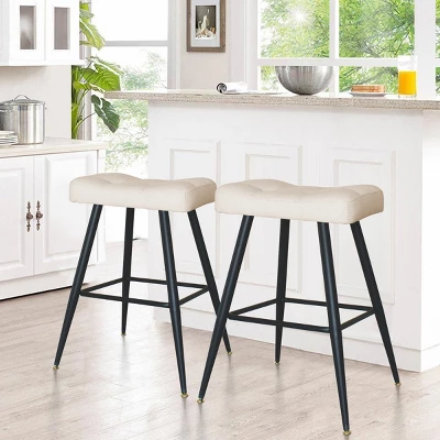 25" Kobe Backless Upholstered Saddle Counter Stool (Set Of 2)- The Pop Maison 2 25" Kobe Backless Upholstered Saddle Counter Stool (Set Of 2)- The Pop Maison - Image 2