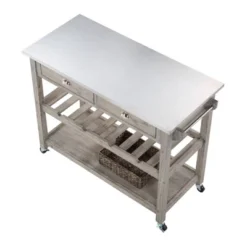 Montana Kitchen Island With Stainless Steel TopLight Barnwood Wire Brush - Boraam -Chic Furniture Store GUEST cd823670 5aee 43c0 8953 342e18380fc3