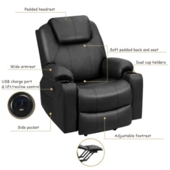 Costway Electric Recliner Chair Massage Sofa Leather W/ USB Charge Port BrownBlack -Chic Furniture Store GUEST cd9aea2f 0534 4659 82fb 6705aac8421f
