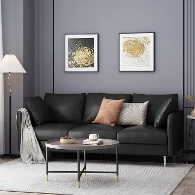 Brockbank Modern Faux Leather 3 Seater Sofa With Pillows - Christopher Knight Home 1 Brockbank Modern Faux Leather 3 Seater Sofa With Pillows - Christopher Knight Home