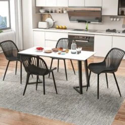 Tangkula Plastic Dining Chair Set Of 4 W/ Metal Legs Cutout Backrest Curved Seat -Chic Furniture Store GUEST d08e215f 49f4 4248 b451 5f7a77199d40