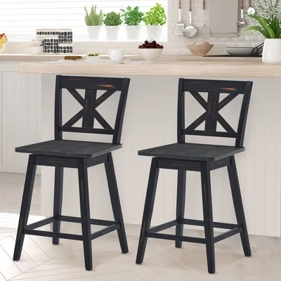 Costway Set Of 2 Bar Stools Swivel Counter Height Chair W/ Solid Wood Legs WhiteBlack 1 Costway Set Of 2 Bar Stools Swivel Counter Height Chair W/ Solid Wood Legs WhiteBlack