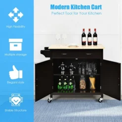 Costway Modern Rolling Kitchen Cart Island Wood Top Storage Trolley Cabinet Utility Brown 13 Costway Modern Rolling Kitchen Cart Island Wood Top Storage Trolley Cabinet Utility Brown -Chic Furniture Store GUEST d231fe04 787d 4652 a642 b8f8be702c94