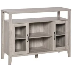 HOMCOM Retro Style Storage Sideboard Buffet With 3 Open Compartments, 2 Framed Glass Door Cabinets And Anti-Topple -Chic Furniture Store GUEST d2dbf328 bec5 4dba 9dcc 0d14cb421665