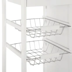 HOMCOM 28" Rolling Kitchen Trolley Serving Cart Storage Cabinet Bamboo Top With Wire Basket & Door Cabinet & Drawers, White -Chic Furniture Store GUEST d5c780cf b4a7 468b 8b30 6c453c5686fd