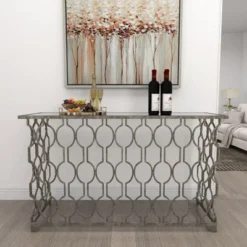Contemporary Metal Pattern Console Table Silver - Olivia & May -Chic Furniture Store GUEST da9bbe7f f91c 4e26 a4f3 547789d663fb