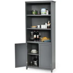 Costway Bookcase Shelving Storage Wooden Cabinet Unit Standing Bookcase W/Doors Gray -Chic Furniture Store GUEST dbf986d5 5bab 433f 8948 b7e2c0bba96f