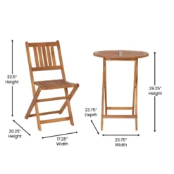 Merrick Lane Three Piece Solid Acacia Wood Folding Patio Bistro Set With Lightweight Round Table And Two Chairs, Natural -Chic Furniture Store GUEST dccd9de7 a1bc 4417 aa17 2755faf1d27a