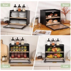 Rustic Black Bamboo Bread Box – 2-tier Freshness Keeper With Clear View Door & Elevated Design – Farmhouse Kitchen Organizer -Chic Furniture Store GUEST ddf58298 4d06 46fc a483 87ee480b155e