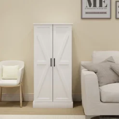 Kumasinova 50" LED Kitchen Storage Cabinets With 2 Doors,Pantry Cabinet With Adjustable Shelves,Freestanding Storage Cabinet For Kitchen,Dining,White -Chic Furniture Store GUEST de34aca4 fc60 4fd2 a437 a7b08cd07610