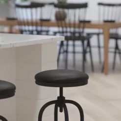 Merrick Lane Counter Stool Contemporary Black Faux Leather Backless Stool With Swivel Seat Height Adjustment And Footrest -Chic Furniture Store GUEST de8c8951 2dcb 4c75 8d41 688d14cb82ef