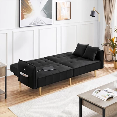 Yaheetech Convertible Sofa Bed Tufted Futon Couch With USB Ports For Living Room 2 Yaheetech Convertible Sofa Bed Tufted Futon Couch With USB Ports For Living Room - Image 2
